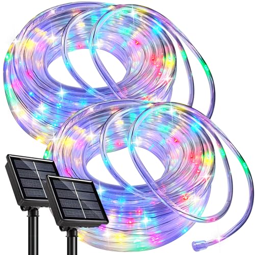 SINGCHUNGTE [2 Stück] 200LED Solar Lichtschlauch Außen, 12M 100LED Wasserfest Lichtschlauch,Farbe 8 modi lichterschlauch für Garten,Trampolin,Schwimmbad von SINGCHUNGTE