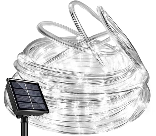 SINGCHUNGTE 22M Solar Lichtschlauch Außen, 200LED Wasserfest Lichtschlauch,Farbe 8 modi lichterschlauch für Garten,Trampolin,Schwimmbad (Weiss) von SINGCHUNGTE