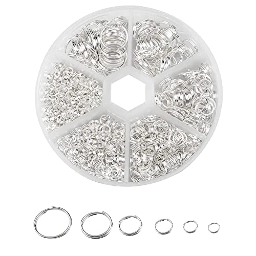 OMIGA 690 Stück Sprungringe Offener Biegering Gemischte Ringe Spaltringe Metall Mit Aufbewahrungsbox für Split Ringe Halsband Craft Making DIY 4mm/ 5mm/ 6mm/ 8mm/ 10mm/ 12mm (Silber) von OMIGA