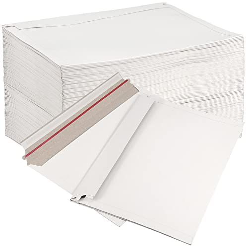 SINJEUN 100stk A4 Versandtaschen aus Karton, Weiß Versandtaschen Warensendung Pappe, Selbstklebend Versandtaschen Vollpappe Briefumschläge für Akten, Fotos, Bilder, 325 x 230 mm von SINJEUN