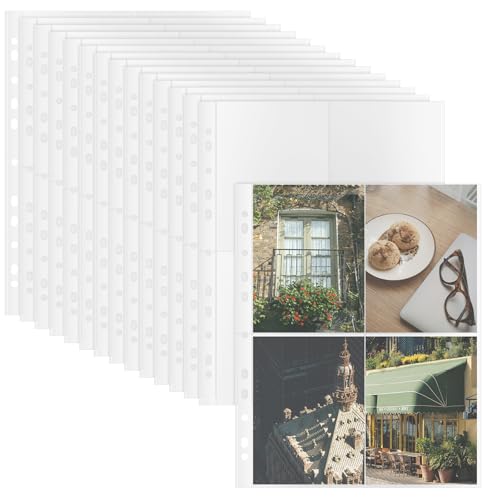 SINJEUN 150 Stück A4 Transparent Postkartenhüllen für 2/3/4/7 Ringbuch, A4 Foto Hülle Fotoalbum Nachfüllseiten, für Fotos Seitenschutz 10,5 x 15,3cm von SINJEUN