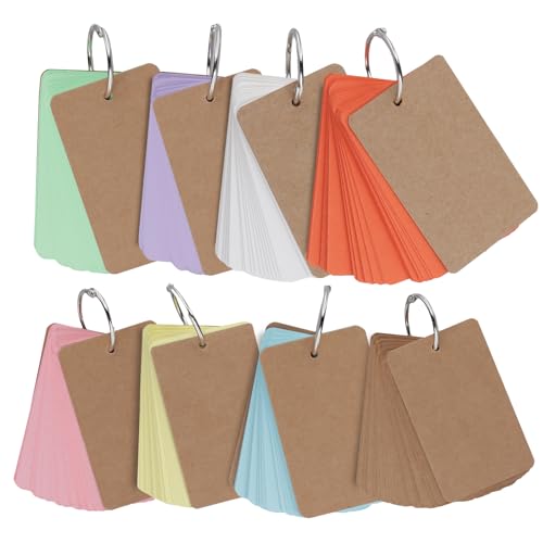 SINJEUN 16 Stück 9 x 5,4cm 8 Farben Mini Karteikarten mit Ring, Papierkarten Mit Ring, Lernkarten für Vokabeln und Notizen von SINJEUN