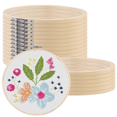 SINJEUN 20 Stück 13 cm Stickrahmen, Bambus Kreis, 5 Zoll Holz Kreuzstich Rahmen Rund Klein für DIY Hanwerk, Deko von SINJEUN