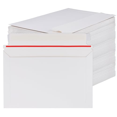 SINJEUN 200 Stück 24,9 x 16,5 cm starre Versandtaschen, 250 g/m², selbstklebende weiße Kartonumschläge, flache Umschläge für Akten, Fotos, Bilder, Papiere von SINJEUN