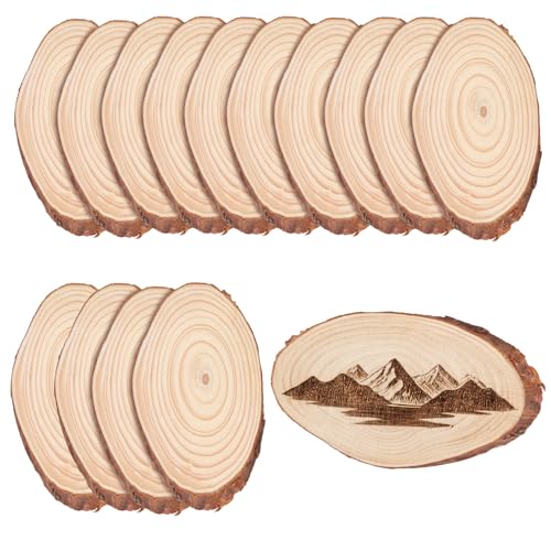 SINJEUN Unlackierte ovale Holzscheiben für Tafelaufsätze, 10,2–11,9 cm, Holzkreise mit Rinde für rustikale Hochzeitsdekorationen, Bastelarbeiten, 15 Stück von SINJEUN