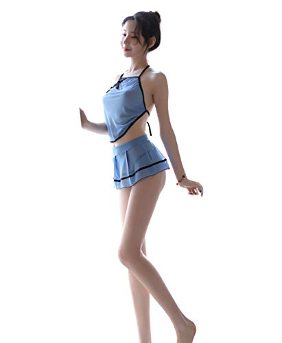 SINMIUANIME Cheongsam Damen-Dessous, Netzstoff, chinesisches Schulmädchen, Cosplay, Nachthemd, Bauchband mit Rock, 2-teilig, Blau, Einheitsgröße von SINMIUANIME