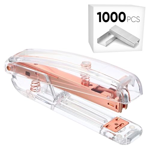 Büro-Schreibtischhefter mit 1000 Heftklammern 24/6, transparent, transparent, langlebig, Acryl, modische Form, für Büro, Zuhause, Schule, Roségold Büro-Schreibtischhefter mit 1000 Heftklammern 24/6, transparent, transparent, langlebig, Acryl, modische Form, für Büro, Zuhause, Schule, Roségold von SINORS