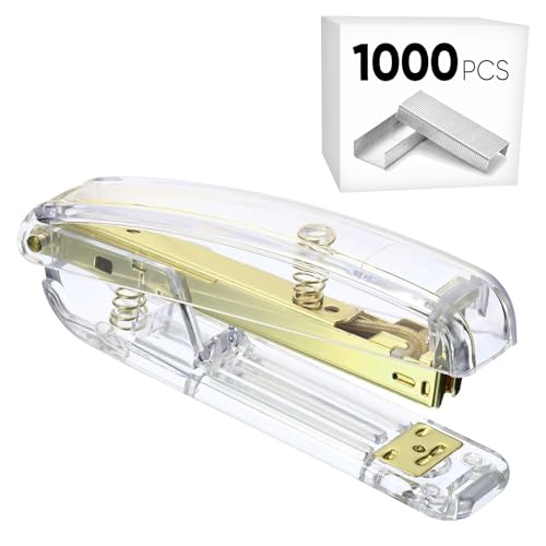 Büro-Schreibtischhefter mit 1000 Heftklammern 24/6, transparent, transparent, langlebig, Acryl, modische Form, für Büro, Zuhause, Schule, goldfarben Büro-Schreibtischhefter mit 1000 Heftklammern 24/6, transparent, transparent, langlebig, Acryl, modische Form, für Büro, Zuhause, Schule, goldfarben von SINORS