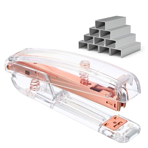 Büro-Schreibtischhefter mit 1000 Heftklammern 24/6, transparent, transparent, langlebig, Acryl, modische Form, für Büro, Zuhause, Schule – 2 rotgoldene ST18bRG von SINORS