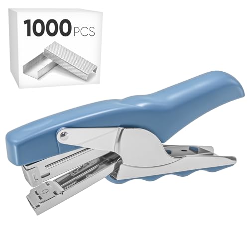 Heftzange mit 1000 Heftklammern, 60% weniger Aufwand, ergonomisches Design für Zuhause, Schule, Büro & Lager (Blau) von SINORS