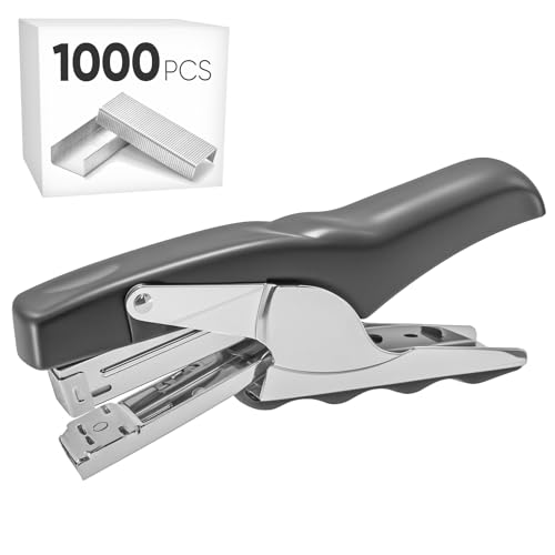 Heftzange mit 1000 Heftklammern, 60% weniger Aufwand, ergonomisches Design für Zuhause, Schule, Büro & Lager (Schwarz) von SINORS