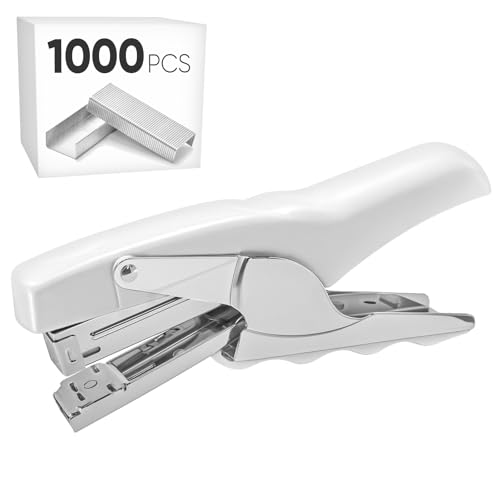 Heftzange mit 1000 Heftklammern, 60% weniger Aufwand, ergonomisches Design für Zuhause, Schule, Büro & Lager (Weiß) von SINORS