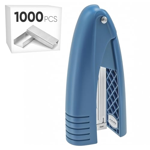 Stehhefter mit 1000 Standardklammern (24/6), ergonomisches Design, weicher Griff, tragbar, klein, für Zuhause, Büro, Schule (blau) von SINORS