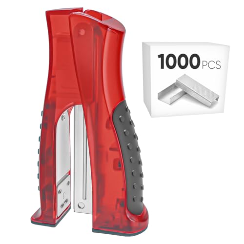 Stehhefter mit 1000 Standardklammern (26/4), ergonomisches Design, weicher Griff, tragbar, klein, für Zuhause, Büro, Schule (Rot 1) von SINORS