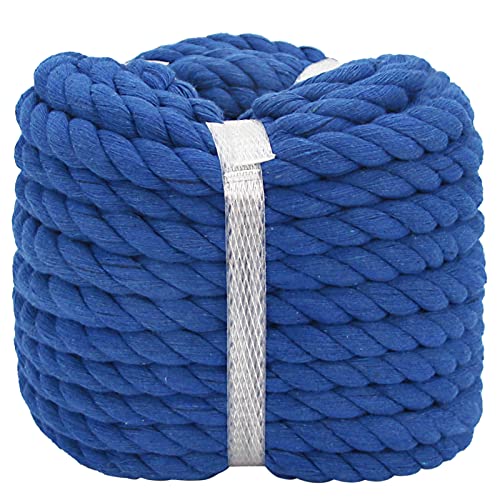 Blaues Seil, natürliches Handwerk, Baumwollseil, 1.27 cmx15.2 m, weiches, farbiges gedrehtes Seil, 3 Stränge, dickes marineblaues Seil für Heimdekoration, Landschaftsgestaltung, Allzweck von SINYLOO