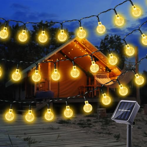 SIOOUI Solar-Gartenleuchten für den Außenbereich, 12 m, 100 LEDs, wasserdichte Lichterkette mit 8 Modi, Dekoration für Hof, Camping, Gpavillon, Party, Hochzeit, Veranda (Warmweiß) von SIOOUI
