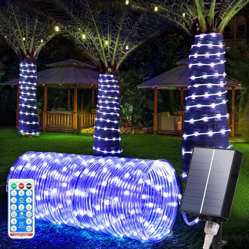 SIOOUI Solar LED Lichterkette Außen, IP65 Wasserdicht Lichtschlauch mit 8 Beleuchtungsmodi, 22m/72.1ft 200LEDs Seil Lichterkette, Solar Dekoration Lichter für Terrasse, Garten, Baum, Party (Blau) von SIOOUI