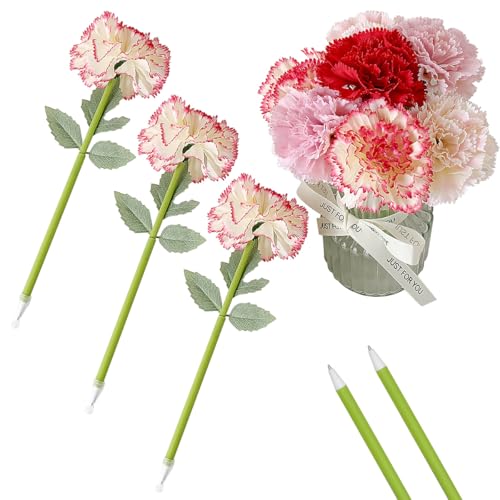 12 Stück kreative künstliche Blumen Kugelschreiber Nelke Blume Stifte blaue Tinte Stift für Valentinstag Hochzeit Dekorationen Büro Schulbedarf - Gelb Rot von SIPLIV