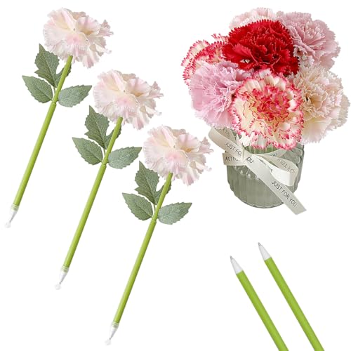12 Stück kreative künstliche Blumen Kugelschreiber Nelke Blume Stifte blaue Tinte Stift für Valentinstag Hochzeit Dekorationen Büro Schulbedarf - Hellrosa von SIPLIV