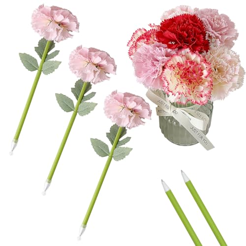 12 Stück kreative künstliche Blumen Kugelschreiber Nelke Blume Stifte blaue Tinte Stift für Valentinstag Hochzeit Dekorationen Büro Schulbedarf – Rosa von SIPLIV