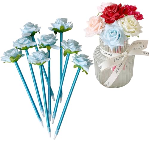 12 Stück kreative künstliche Blumen Kugelschreiber Rose Blume Stifte schwarze Tinte Stift für Valentinstag Hochzeit Dekorationen Büro Schulbedarf - Blau von SIPLIV