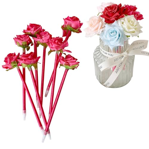 12 Stück kreative künstliche Blumen Kugelschreiber Rose Blume Stifte schwarze Tinte Stift für Valentinstag Hochzeit Dekorationen Büro Schulbedarf – Rosenrot von SIPLIV