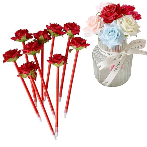 12 Stück kreative künstliche Blumen Kugelschreiber Rose Blume Stifte schwarze Tinte Stift für Valentinstag Hochzeit Dekorationen Büro Schulbedarf - Rot von SIPLIV