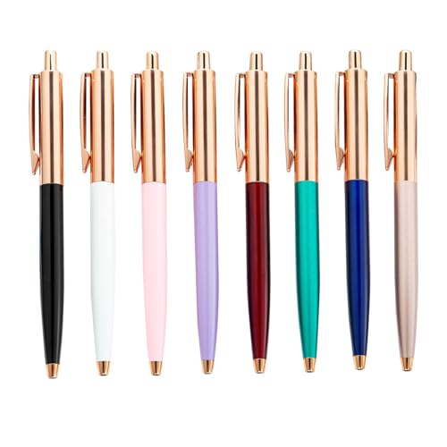 8 Stück Kugelschreiber Metallic Retractable Click Ball Pens with Black Ink, Rose Gold Pens Smooth Writing Pens for School Office Gift von SIPLIV