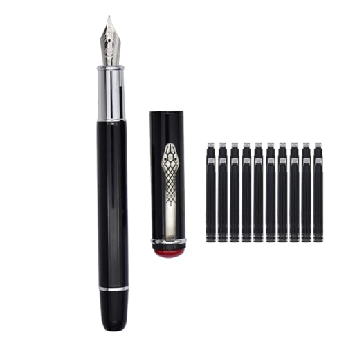 Jinhao 025 Snake Clip Füllfederhalter Retro Metall Füllfederhalter Feine Feder Stift mit Tintenkonverter und 20 Schwarze Tintenpatronen, Schwarze Schlange von SIPLIV