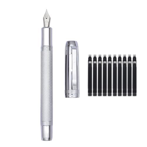 Jinhao 92 Stripes Füllfederhalter Feine Feder, massiver Metallstift mit Tintenkonverter und 20 schwarzen Tintenpatronen, Silber von SIPLIV