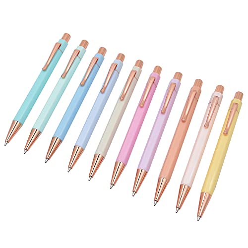 SIPLIV 10 Stück Klick-Kugelschreiber, Metallstift, Clip, einziehbarer Stift, Glitzer, Kugelschreiber mit blauer Tinte, Bürobedarf, Geschenkstifte für Weihnachten, Hochzeit, Roségold, Macaron-Farbe von SIPLIV