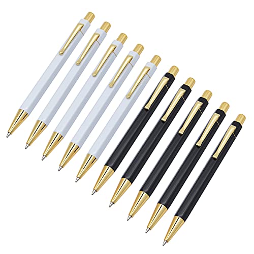 SIPLIV 10 Stück Klick-Kugelschreiber Metall Stift Clip Druckstift Glitzer Kugelschreiber mit blauer Tinte Bürobedarf Geschenk Stifte für Weihnachten Hochzeit – Gold, Schwarz + Weiß von SIPLIV