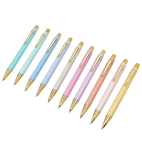 SIPLIV 10 Stück Klick-Kugelschreiber aus Metall, einziehbarer Stift, Glitzer-Kugelschreiber mit blauer Tinte, Bürobedarf, Geschenkstifte für Weihnachten, Hochzeit – Gold, Macaron-Farbe von SIPLIV
