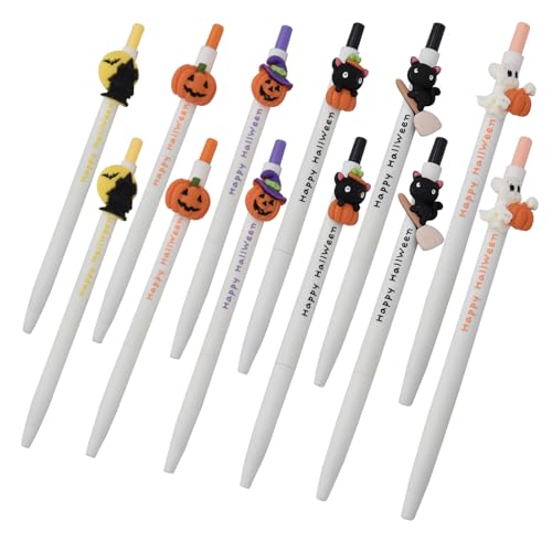 SIPLIV 12 Stück Halloween-Kugelschreiber, einziehbare Gel-Tinte, Kürbis-schwarze Katze, Cartoon-Stifte für Büro, Schreibwaren, Heimdekoration, Party-Geschenk – Halloween B von SIPLIV