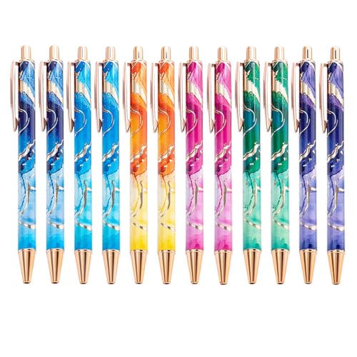 SIPLIV 12 Stück hübsche glitzernde bunte Kugelschreiber mit schwarzer Tinte, einziehbare Kugelschreiber für Hochzeit, Party, Dekoration, Büro, Schulbedarf – buntes Marmormuster von SIPLIV