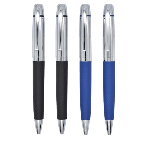 SIPLIV 4er Set Metall Leder Kugelschreiber Schwarze Tinte Business Stift Kurz Absatz Elegant Schwarz Blau Leder Schaft Kugelschreiber von SIPLIV