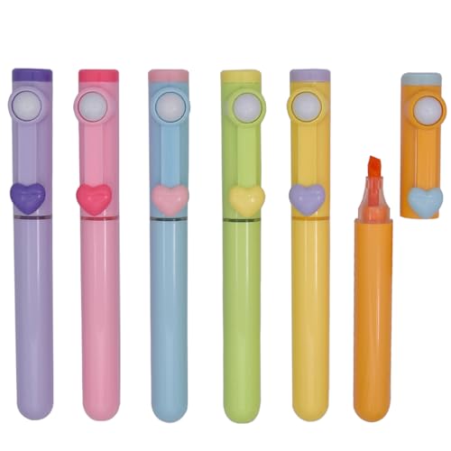 SIPLIV Bunte Textmarker in Liebesherzform, Mini-Textmarker-Set, niedliche Marker, Textmarker für Studenten, Schreiben, Graffiti, Schulbedarf, 6 Stück von SIPLIV