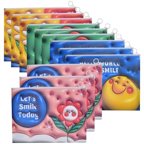 SIPLIV Dokumentenmappe mit Blumenmuster, Kunststoff, Reißverschluss, Dokumenten-Organizer, erweiterbare Dateiordner, Brief-A4-Größe – Smile, 12 Stück von SIPLIV