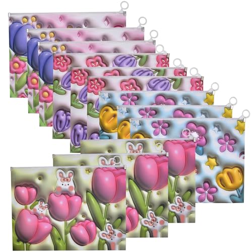 SIPLIV Dokumentenmappe mit Blumenmuster, Kunststoff, Reißverschluss, Dokumenten-Organizer, erweiterbare Dateiordner, Brief-A4-Größe – Tulpe A, 12 Stück von SIPLIV