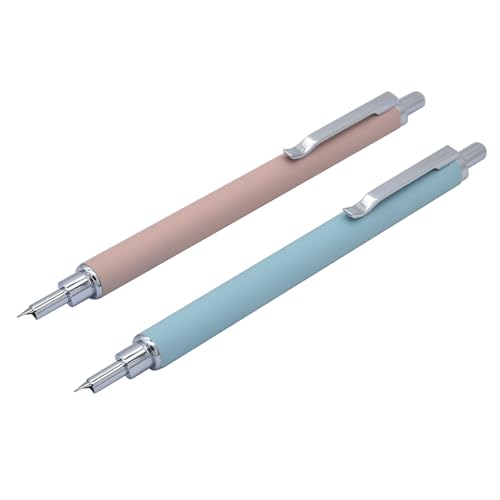 SIPLIV Druck-Füllfederhalter, einziehbarer Metall-Füllfederhalter, extra feine Feder (0,38 mm) mit Tintenkonverter, Grün und Rosa, 2 Stück von SIPLIV