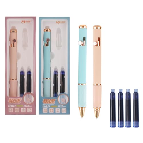 SIPLIV Druck-Füllfederhalter, einziehbarer Metall-Füllfederhalter, extra feine Feder (0,38 mm) mit Tintenpatronen, Blau und Rosa, 2 Stück von SIPLIV