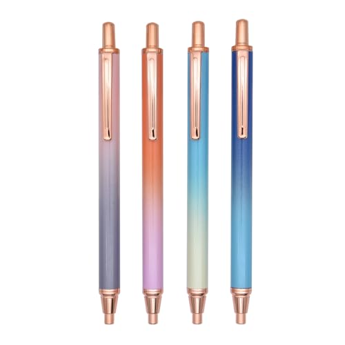 SIPLIV Druckfüllhalter, einziehbarer Metall-Füllfederhalter, extra feine Feder (0,38 mm) mit Tintenkonverter, Farbverlauf, Roségold, 4 Stück von SIPLIV