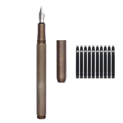 SIPLIV Füllfederhalter mit Messingstreifen, für Business, Büro, Tasche, Reise, Stift mit 20 schwarzen Tintenpatronen, Bronze von SIPLIV