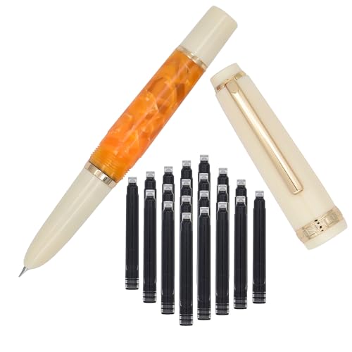 SIPLIV Jinhao 82 Mini Acryl Füllfederhalter, kurzer Absatz Pocket Travel Pen mit Tintenkonverter und 20 schwarzen Tintenpatronen - Extra feine Spitze mit Kapuze, Orange von SIPLIV