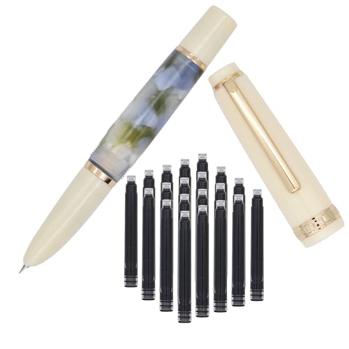 SIPLIV Jinhao 82 Mini Acryl-Füllfederhalter, kurzer Absatztasche, Reisestift mit Tintenkonverter und 20 schwarzen Tintenpatronen – extra feine Feder mit Kapuze, Seetanggrün von SIPLIV