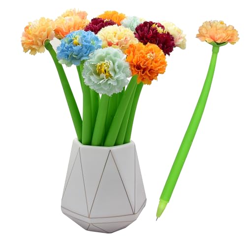 SIPLIV Kugelschreiber mit künstlichen Blumen, kreativer Chrysanthemen-Tintenroller, schwarz, 0,5 mm, Gelschreiber für Schule, Büro, Party, Dekoration, Chrysantheme, 12 Stück von SIPLIV