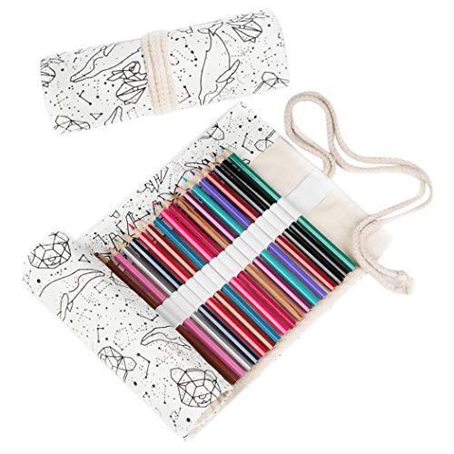SIPLIV Leinwand Roll-up Bleistift Wrap, Reise Zeichnen Buntstifte Tasche für Künstler, Sternenhimmel weiß 72 Löcher (Bleistifte sind nicht im Lieferumfang enthalten) von SIPLIV