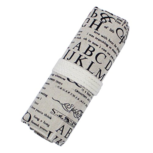 SIPLIV Leinwand Roll-up Bleistift Wrap, Reisezeichnung Färbung Bleistifte Tasche für Künstler, englische Zeitung Stil 36 Löcher (Bleistifte sind nicht enthalten) von SIPLIV