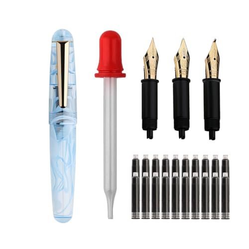 SIPLIV Majohn Q2 Mini-Füllfederhalter aus Kunstharz, Taschengröße, Reisestift, Iridium, feine Feder, Füllfederhalter mit 3 Stiftspitzen, kurzer Pipette und 20 schwarzen Tintenpatronen, Blau von SIPLIV