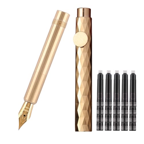 SIPLIV Messing-Füllfederhalter (85 mm) kurzer Absatz, Mini-Reisestift, Iridium, feine Spitze, Füllfederhalter mit 20 schwarzen Tintenpatronen, Raute von SIPLIV